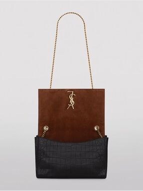 Saint Laurent Kate Reversible Shoulder Bag in Croc Embossed Leather and Suede